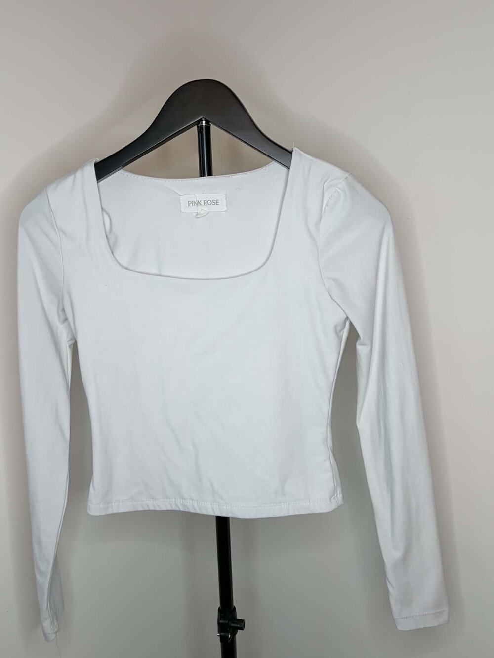 Taupe and White Square Neck Long Sleeve Tops (2) - Size Small